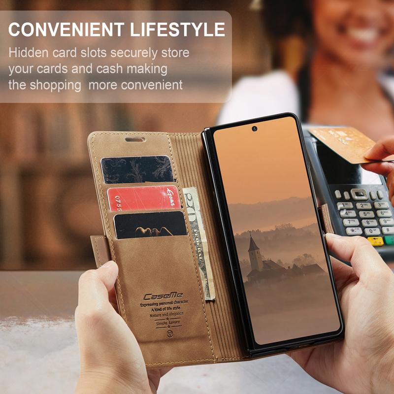 CaseMe For Samsung Galaxy Z Fold 7 6 5 Case Magnetic Retro Leather Flip Wallet Stand Cover With Card Slot for Galaxy Z Fold7