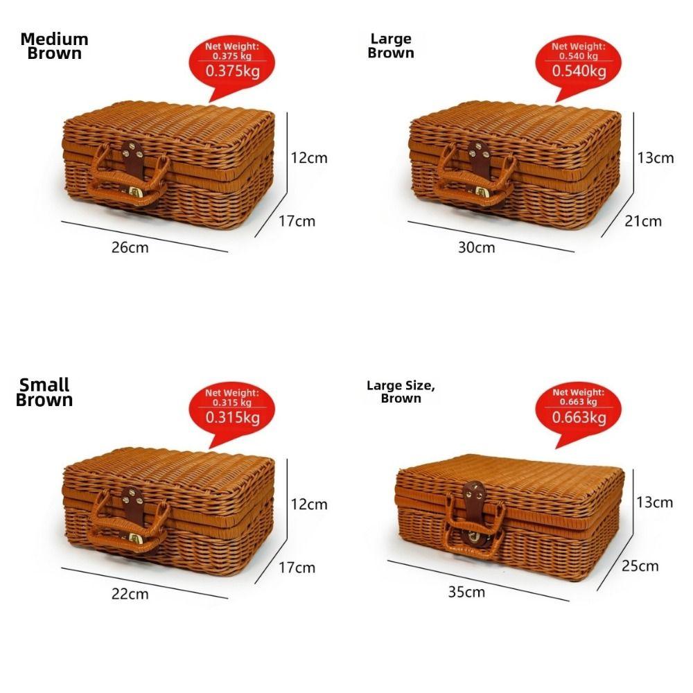New Portable Rattan Woven Box with Handle Decorative Rattan Storage Box Suitcase Woven Picnic Box Organizer