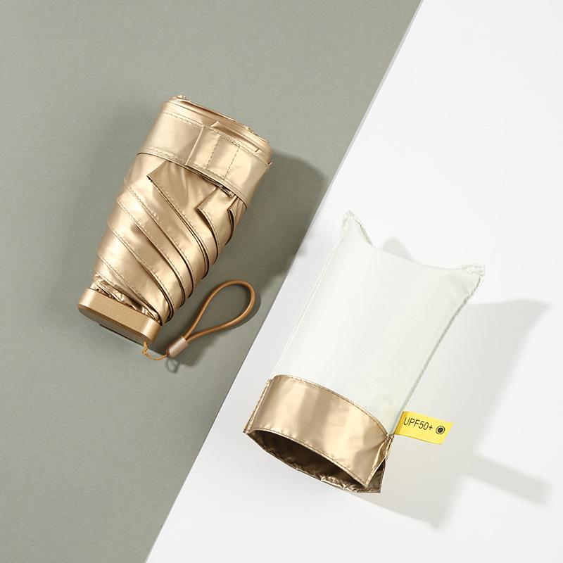 

Compact Gold Umbrella: Ultra-light 6-Rib Folding Dual-use for Sun and Rain Protection бежевый