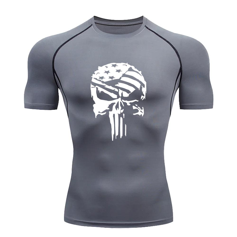 

Літня чоловіча щільна еластична компресійна сорочка з принтом черепа Швидкосихаюча футболка Фітнес Біг дихаюча з короткими рукавами S-3XL L