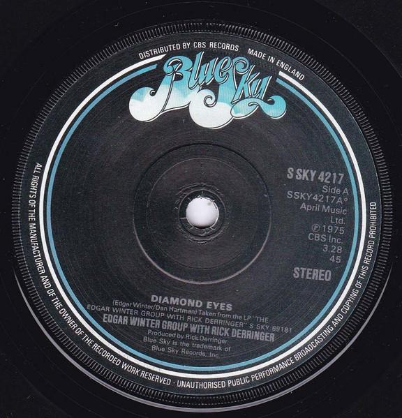 

7-дюймовая пластинка EDGAR WINTER GROUP RICK DERRINGER Diamond Eyes SSKY4217 Blue Sky 1976 UK Rock Б/у