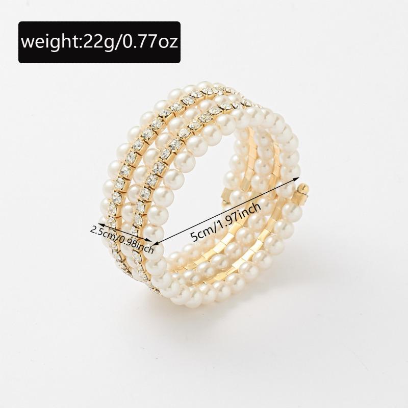 Pearl stacked bracelet set bridal wedding light luxury high sense multi-layer adjustable elastic bracelet