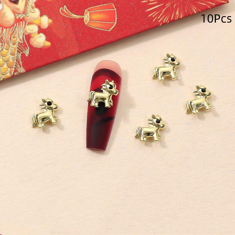 10 Stück Legierung Pony Nagelkunst-Anhänger 3D Kleines Pferd Nagelzubehör DIY Schmuck Maniküre Dekoration Jahr des Pferdes Nagelbastelarbeiten