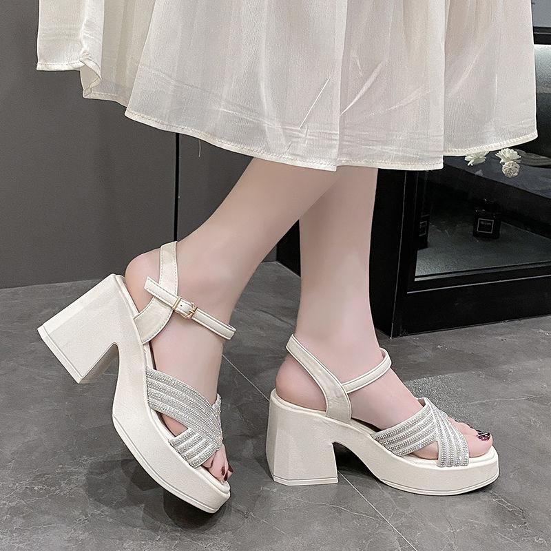 Fashion Super-high Heel Women's Sandals Rhinestones Wedge With Platform Waterproof Ladies Shoes Roman Style Luxury Summer Quality Sandal