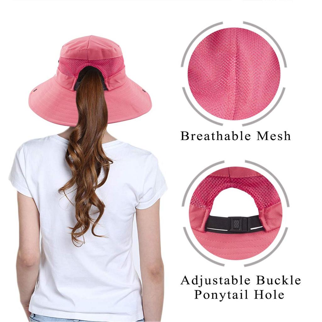 Muryobao Ponytail Sun UV Foldable Mesh Wide Brim Beach Fishing One Size Women's Hat, Protection, Hat,