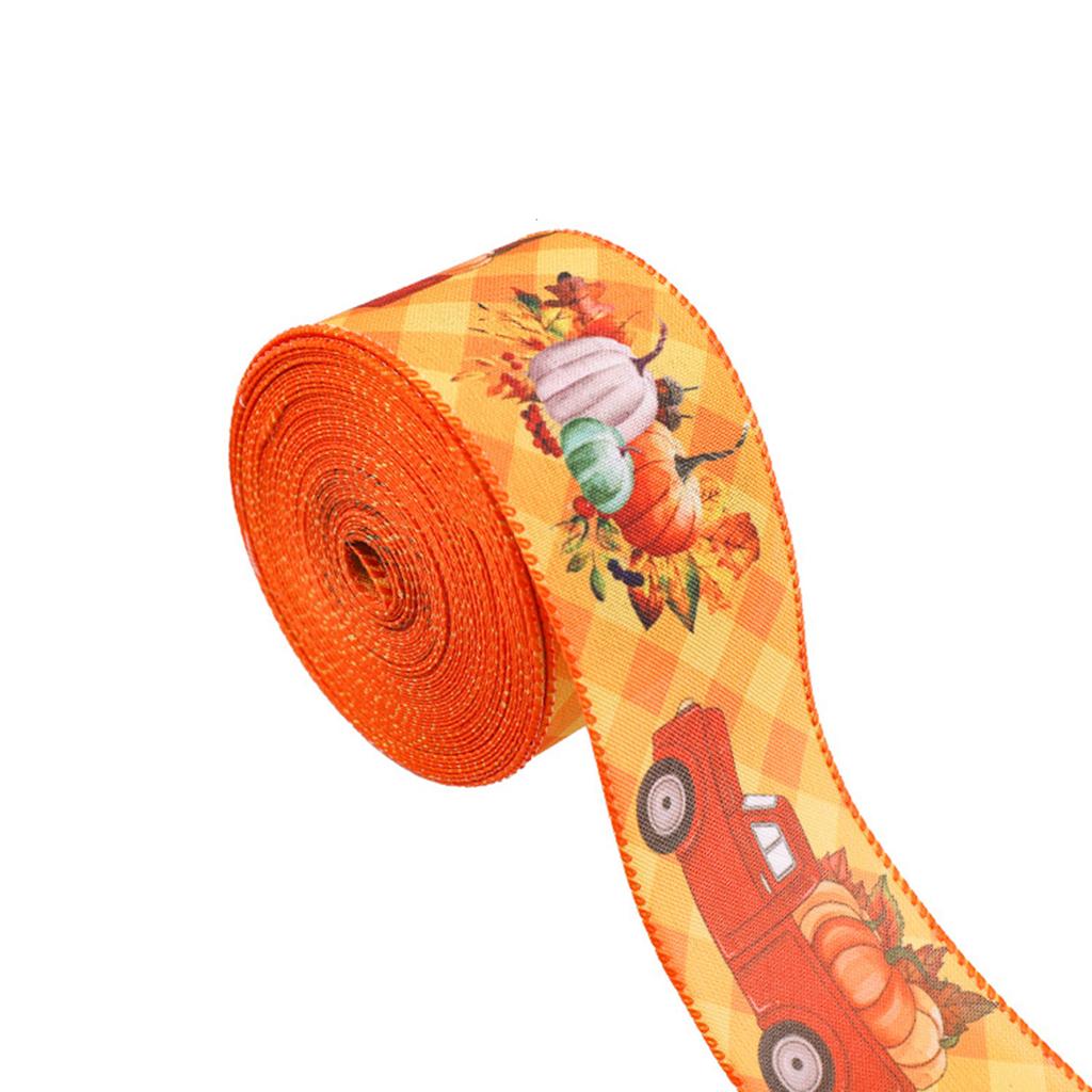 Autumn Mixeds Pumpkins Wired Ribbon Autumn Themed Wired Edge Ribbon For DIY Wreath
