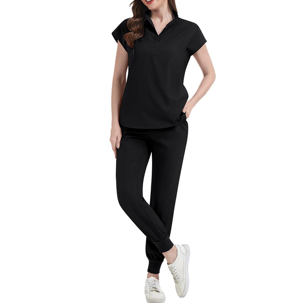 Women's Loose And Comfortable V-neck Short Sleeved Workwear With Multiple Pockets Suit Set