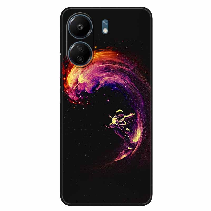 For Xiaomi Redmi 13C 4G Case Animals Painted Black Bumper Silicon TPU Coque for Redmi13C 4G 13 C Shockproof Covers Wolf Soft Bag