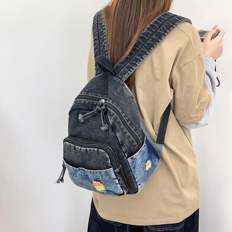 Schoolbag new retro literary and art fan denim small backpack casual versatile commuter backpack Japanese college student schoolbag