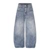 Mens Distressed Washed Denim Jeans Curved Wide Leg Streetwear With Beads Rhinestones