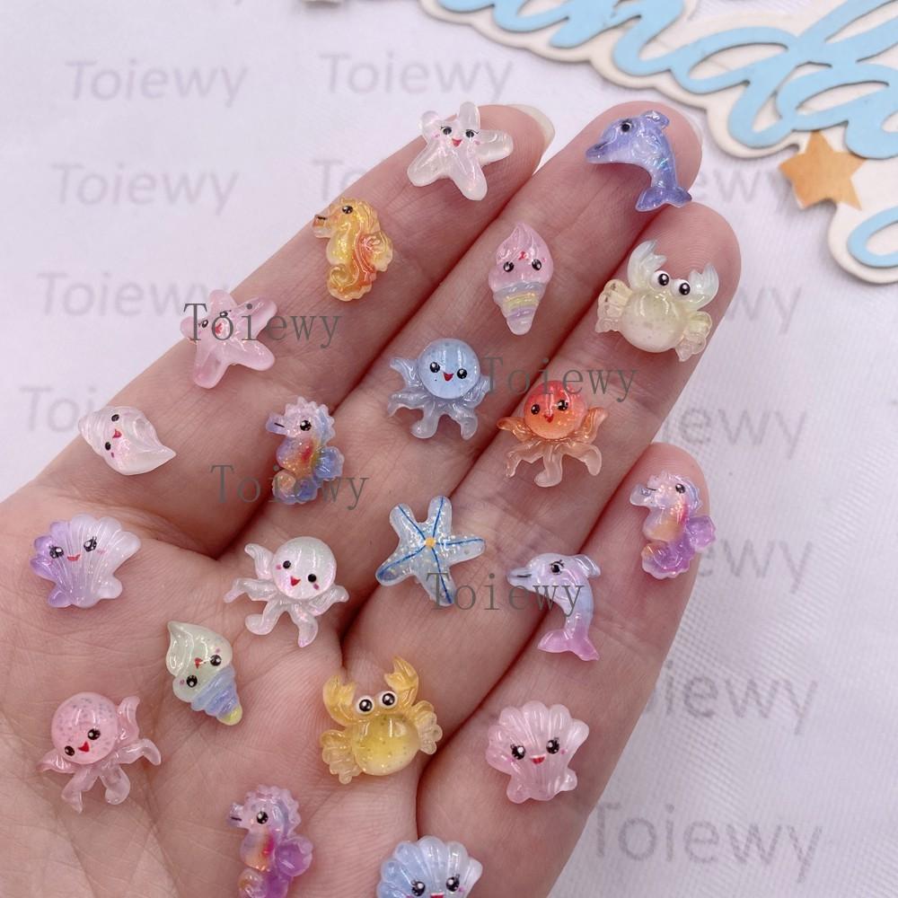 50pcs Resin Mini Colorful Mermaid Tail Shell Starfish Seahorse Conch Flatback Rhinestones Figurine Nail Art DIY Scrapbook Crafts