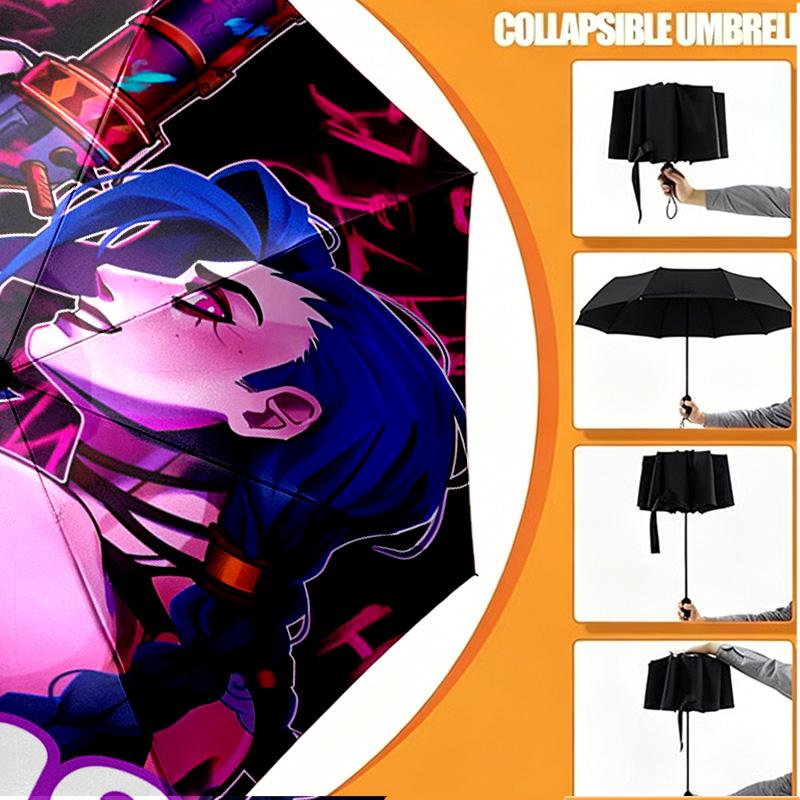 Custom Name Personalized Jinx Print Umbrella, Auto Open Close, 8‑Rib Sturdy Frame, Commute Camping Hiking Use, Birthday Gift