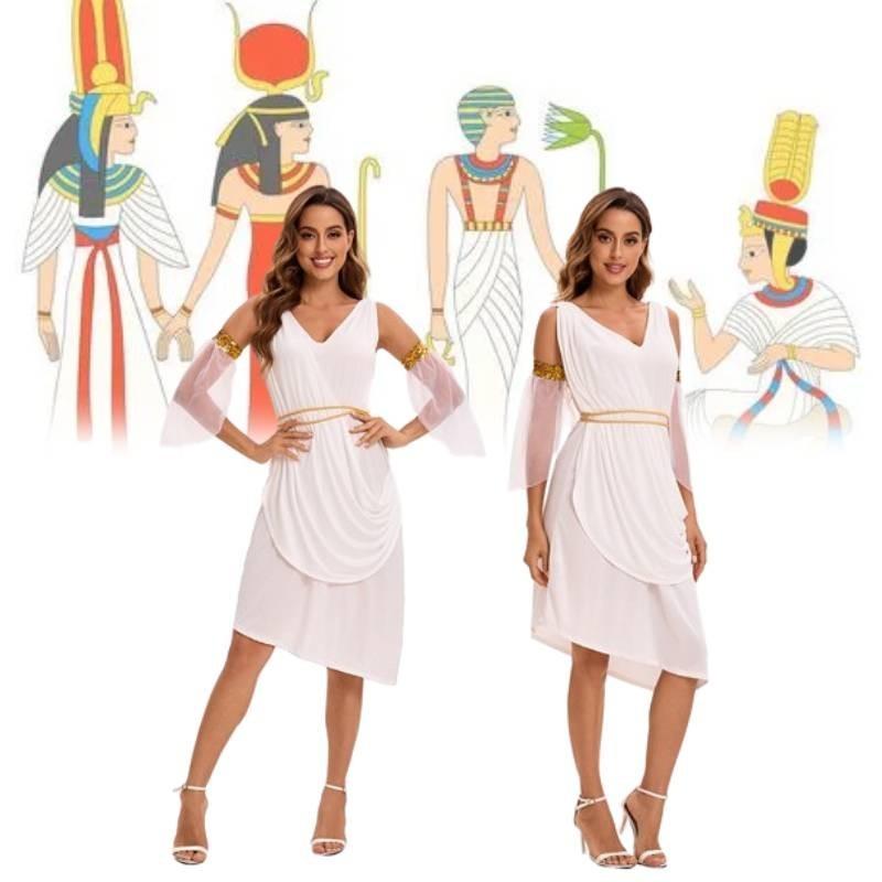 Elegant 2024 Egyptian Goddess Cosplay Dress Polyester Costume For Women