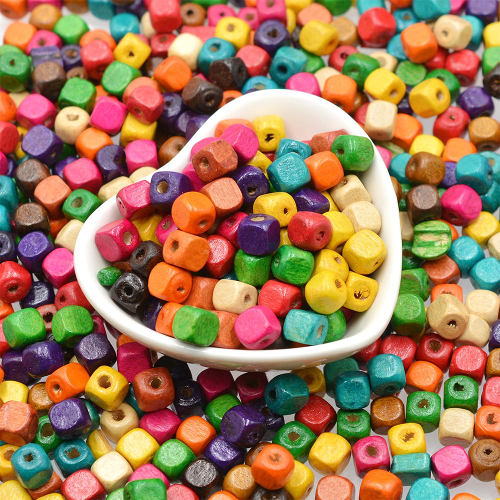 Bunte Würfel Holz Zufällig Gemischt Quadratische Perlen 8MM Umweltfreundlich DIY Holz Runde Lose Perlen für Schmuckherstellung Handgefertigtes Zubehör