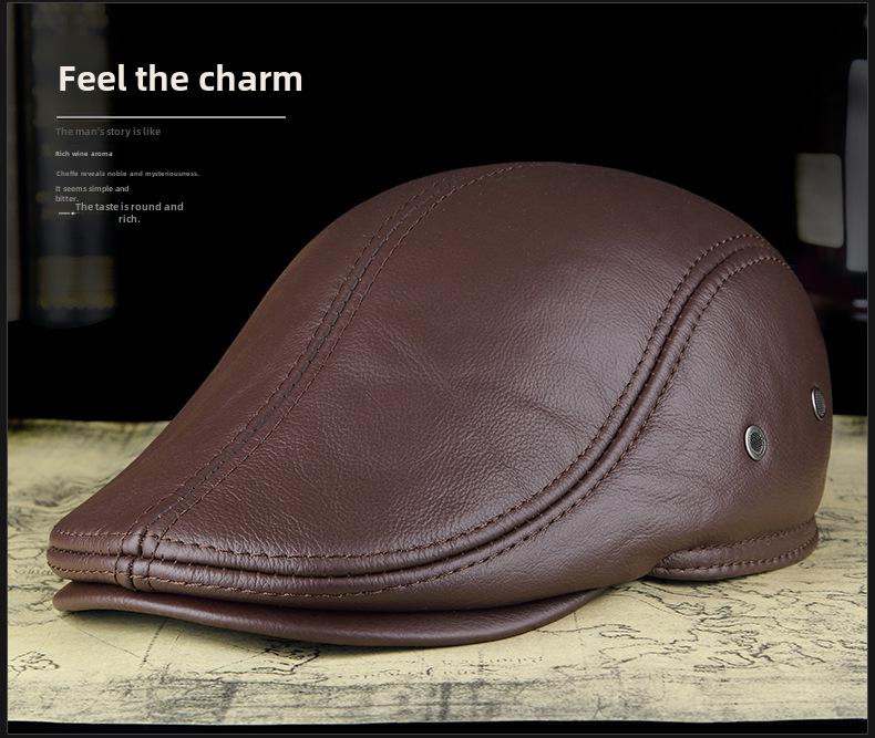 Pánská kachní čepice z pravé kůže s ochranou uší - Vysoce kvalitní hovězí kůže, podzimní/zimní styl