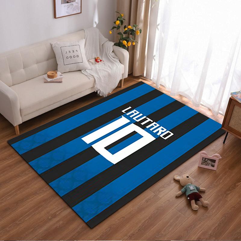 Blue and Black Striped Carpet with Lautaro 10 Football Design Suitable for use as an anti-slip for living room bedroom sofas 40x60cm( 15x23in )