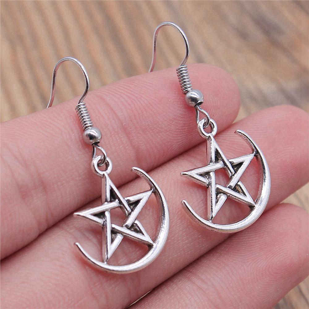 Bohemian Hot-Sale Star Moon Pentagram Circle Dangle Earrings Memorable Wedding Gift for Daily Style