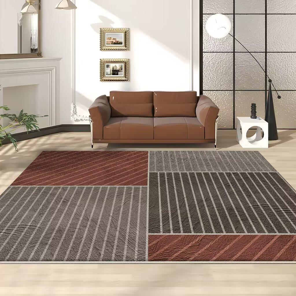 Green Geometric Carpet Artistic Stripes Living Room Decorative Luxurious Home Rug Comfortable Bedroom Floor Mats Easy Cleaning