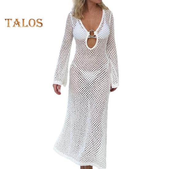 

Сексуальная накидка на бикини с v-образным вырезом и уплотнительным кольцом, купальник с длинными рукавами, платье с прозрачным полым дизайном, пляжное платье, купальник, пляжное накидка S белый