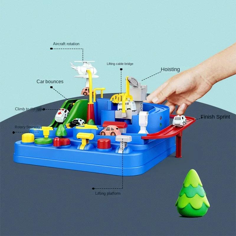 4 Cars Racing Rail Car Miniature Learning-Enhancing Playthings Car Rescue Track Adventure Game Mechanical Engaging Train Track Kits Plaything