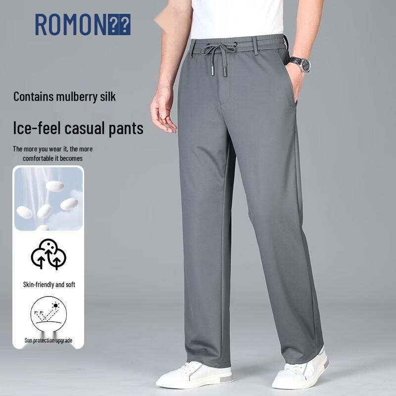 

ROMON Men s Ice Silk Business Casual Straight-Leg Pants XL