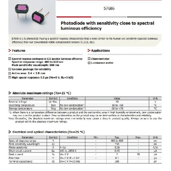 S7686 Photoelectric Sensor  Photodiode