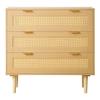 3 Drawer Rattan Dresser, Modern Closet Dresser for Bedroom, Natural Rattan Chest of Drawers with Metal Handles & Wooden Legs, Chest Clothing Organizer