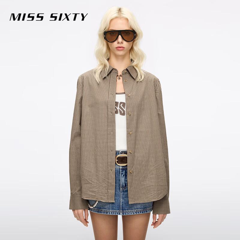 MISS SIXTY Women s Yang Mi Style Retro Plaid Long-Sleeve Cotton Shirt S