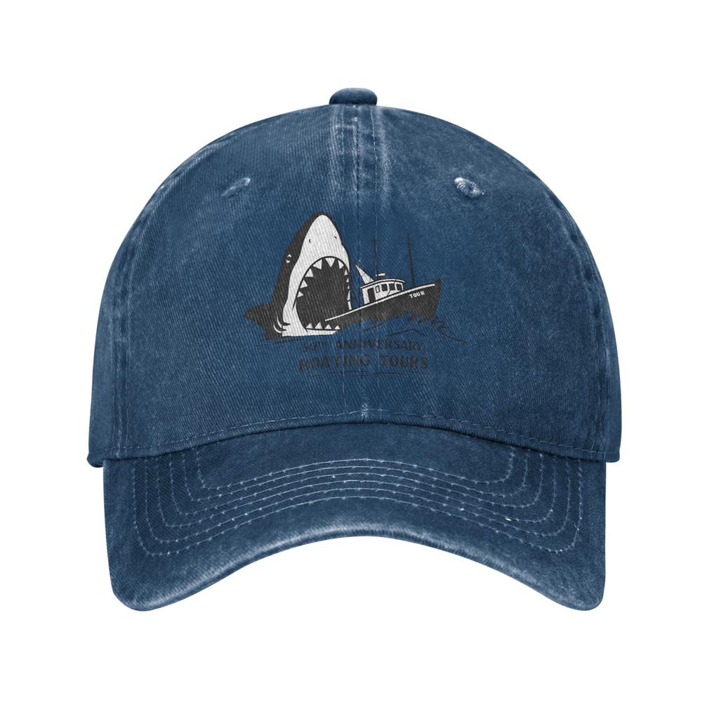 Bonés de Beisebol Vintage Dentes de Tubarão 50º Aniversário do Filme Unissex Snapback de Sarja Desgastada Clássico Tubarão Chapéus de Presente de Verão para Exterior