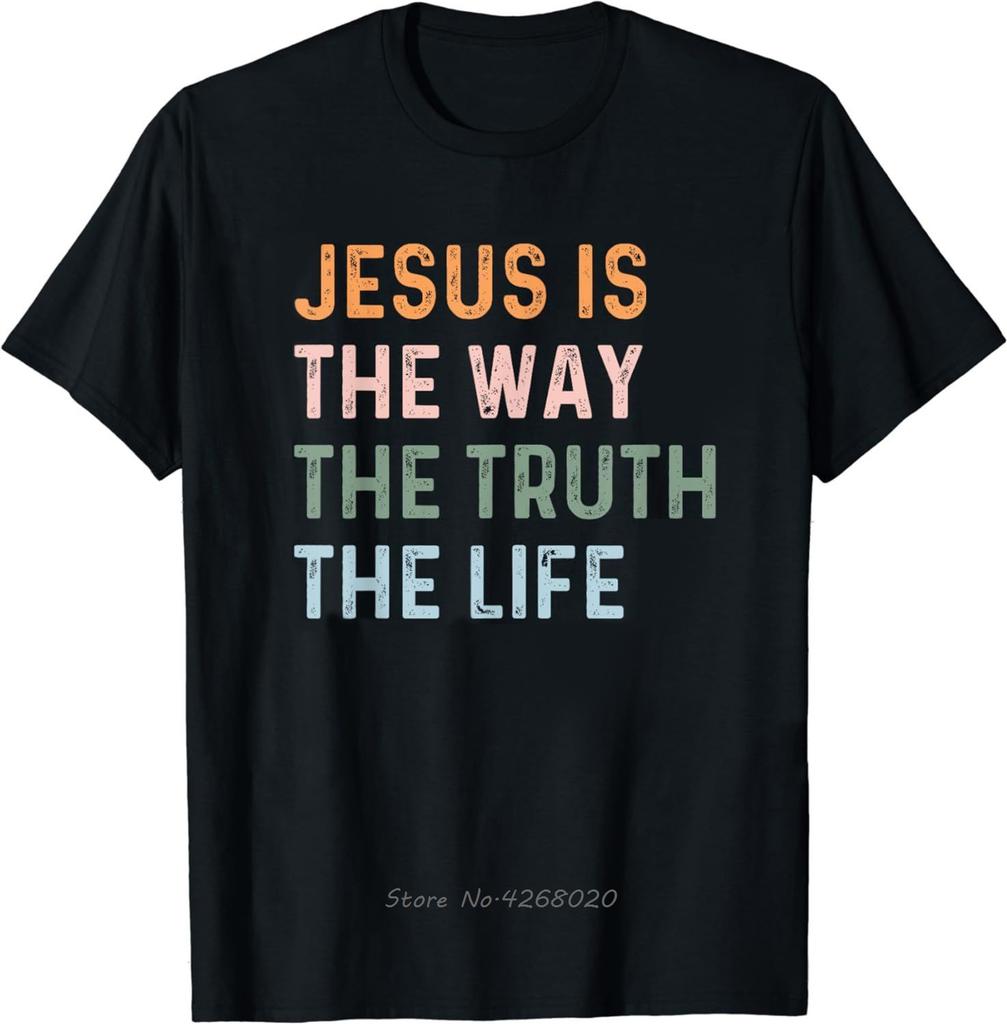 Christian Tshirt Kids Jesus The Way Truth Life Mens Clothing Oversized Fitness T Shirt Graphic Vintage Cotton Tshirt Camisetas