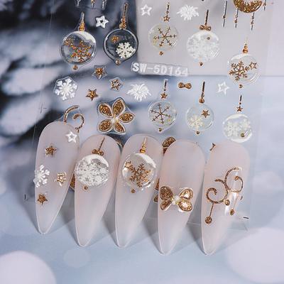 Yousheng 1 Sheet Christmas Nail Art Sticker Waterproof 3D Embossment Santa Claus Snowman Elk Snowflake Christmas Tree Ball Fake Nail Decoration Decal