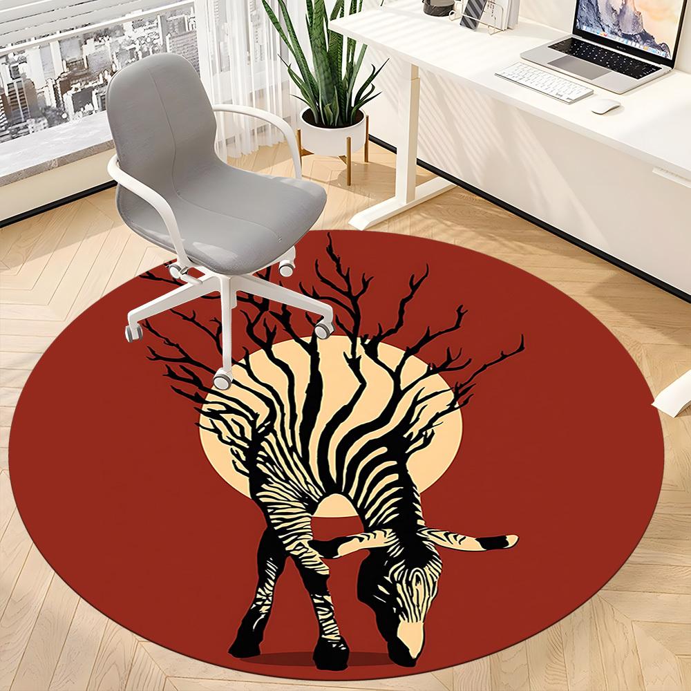 1pc Zebra Tree Office Round Area Rug, Indoor Mat Suitable ForOffice, Under Office Chairs Bedroom Living Room Home Decor, Room Deco  D041