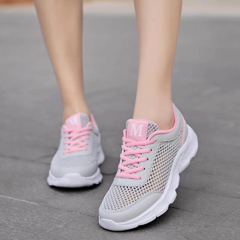 2025 summer new versatile women's shoes foreign trade sports shoes big net breathable hollow women's casual shoes Korean version lace-up