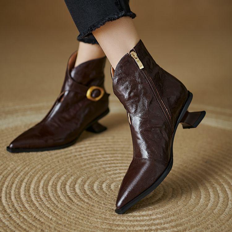 

Модные новые осенне-зимние женские ботинки для женщин с острым носком, короткие ботинки, модные ботинки, ботинки из натуральной кожи, ручная работа, высокие каблуки 40