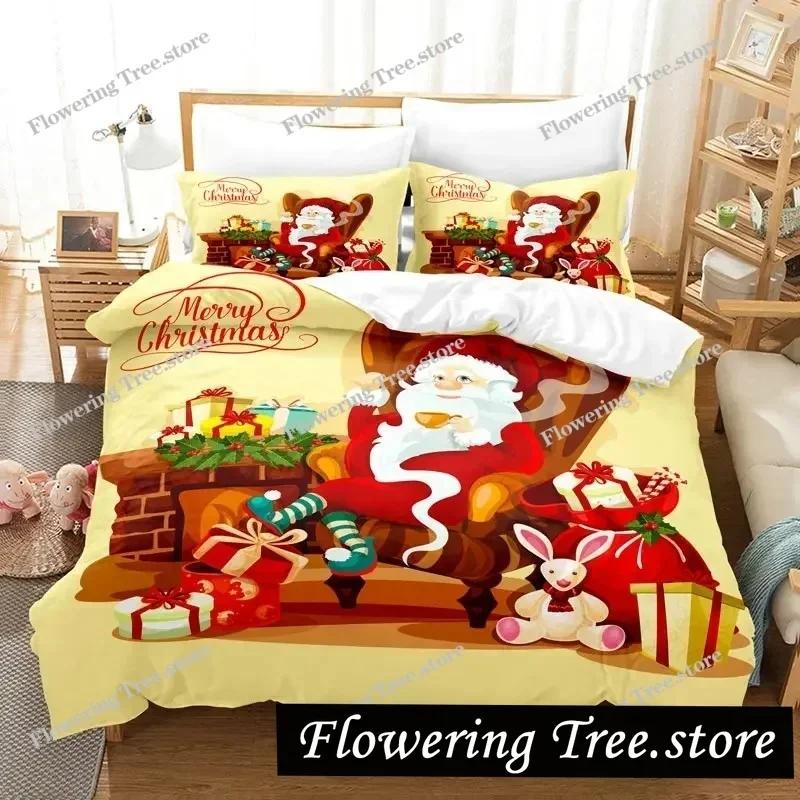 Merry Chrismas Santa Bedding Set Boys Girls Twin Queen Size Duvet Cover Pillowcase Bed Kids Adult Fashion Home Textileextile029