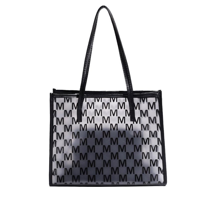 Pvc Bag For Women With Large Capacity And Letter M Print Design For Daily Use