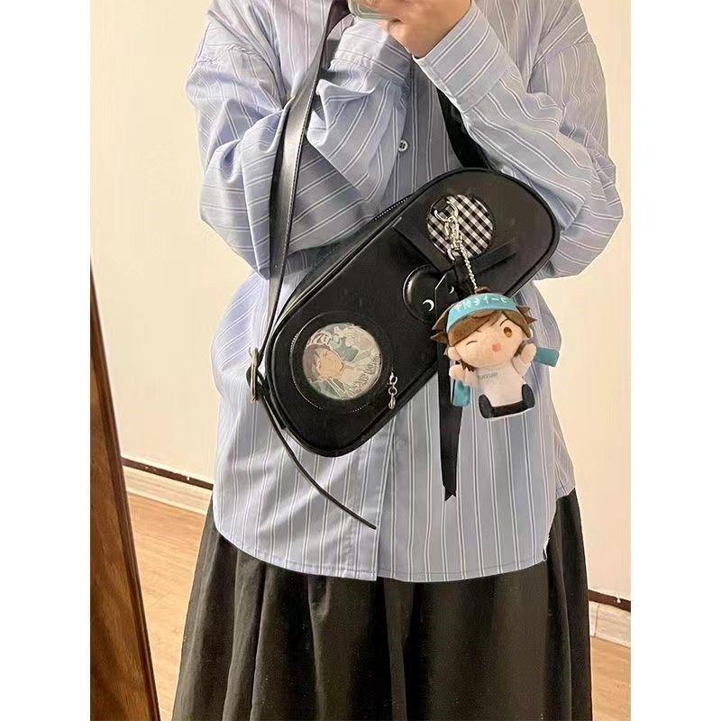 Japanese Style Black Handbag Women Lolita Transparent Bow Casual Shoulder Bags Female Harajuku Aesthetic Ita Bags Chic