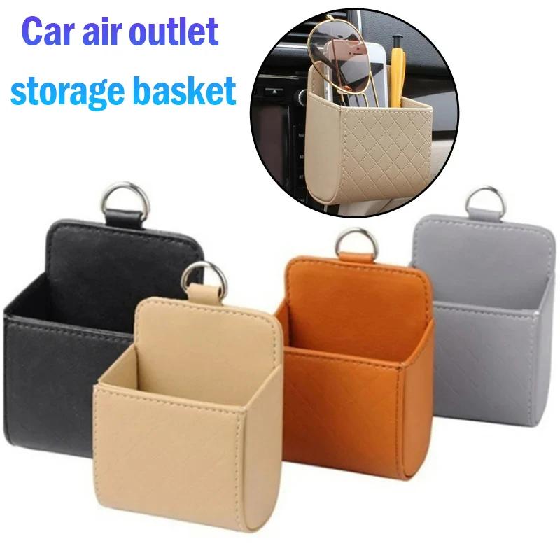Universal Car Air Vent Phone Holder Bag Hanging Storage Organizer Pouch for Smartphone Glasses Keys PU Leather Car Accessories