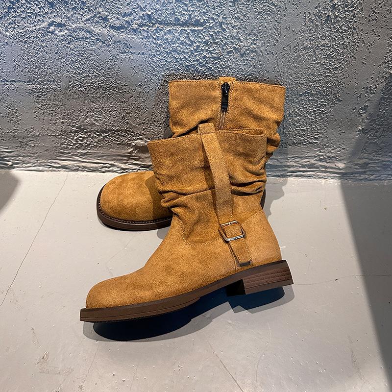 New retro Maillard stacking boots autumn and winter locomotive boots children's versatile short boots women's Martin boots
