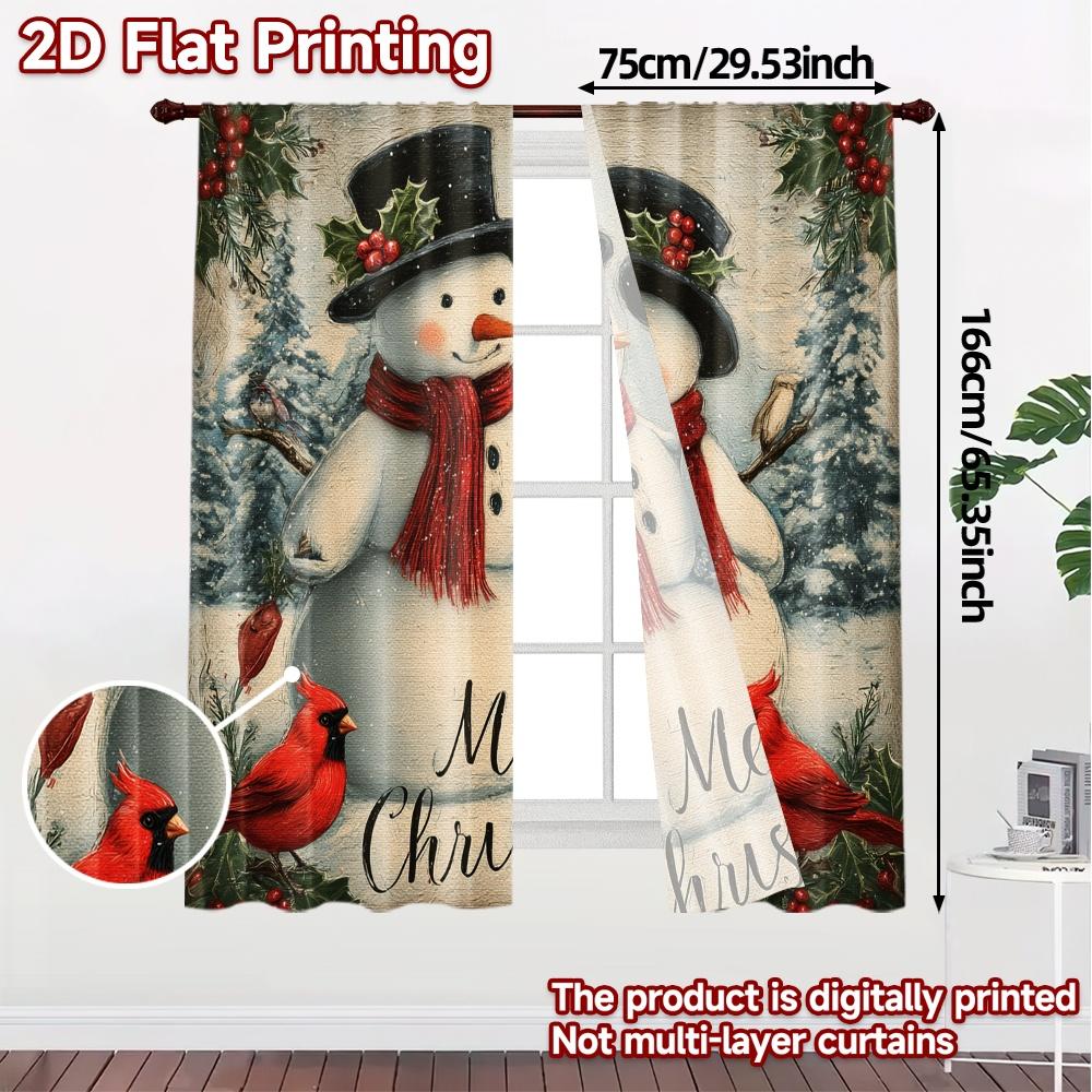 Minimalist Flat Printing Jit Curtains Without Rod Festive Snowmen Popular Fabric All Seasons Set Of 2 Made Polyester