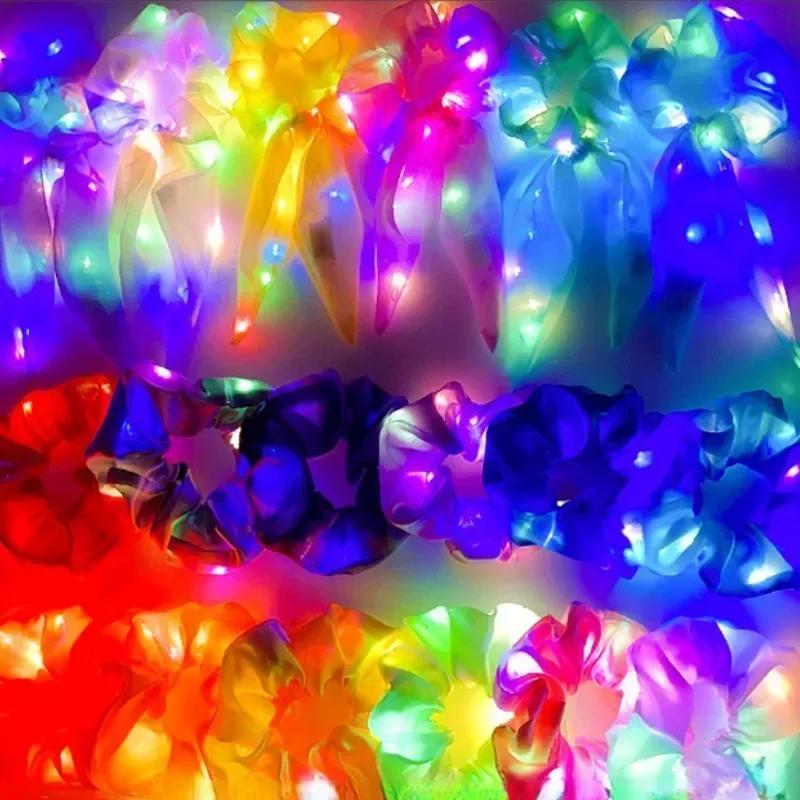 1pcs LED Luminous Hair Scrunchies Light Up Hair Scrunchies Elastic Light Women Girls Hair Bands for Halloween Christmas Party