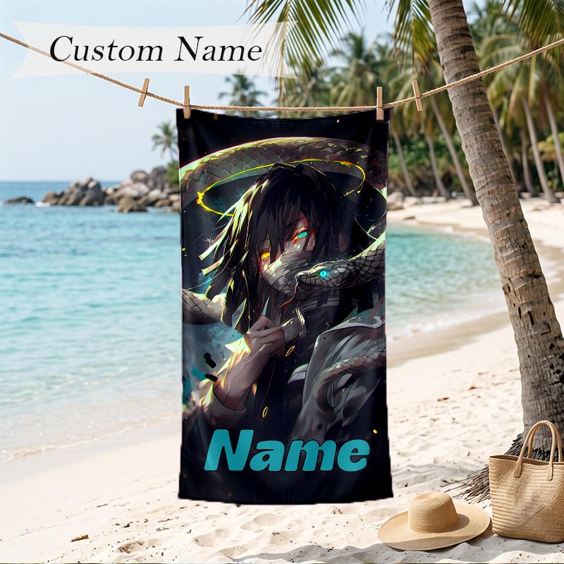 Obanai Custom Name Printed Beach Towel Personalized Soft Towel For Swimming Beach Travel