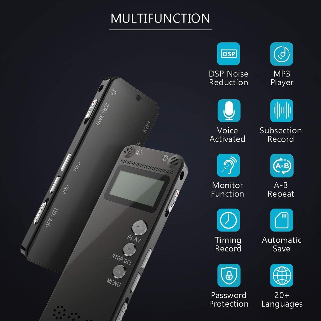 Recorder audio Înregistrare activată prin voce Mini dictafon Stereo Hifi Lcd Mp3 Player Înregistrare Mini Recorder voce