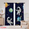 2D flat printing 2pcs Window Curtains Cartoon Funny Spaceman Versatile Polyester Fabric  Without Electricity Spring Party &