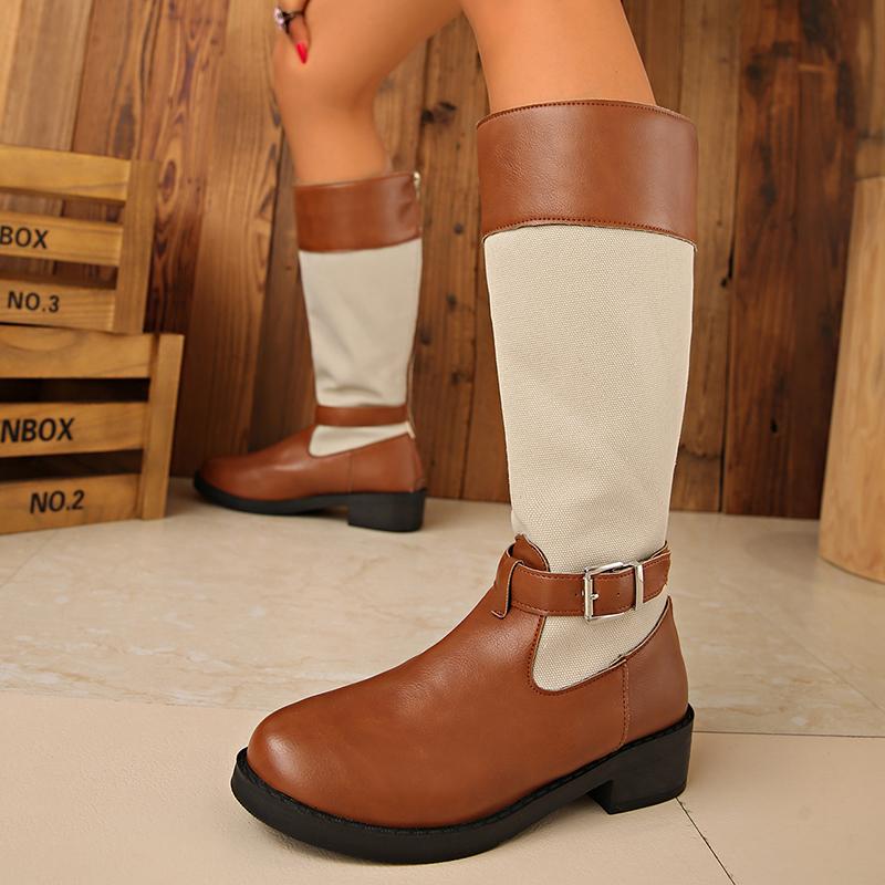 Flowers Print Knee High Boots Women Plus Size 35-43 Thick Heels Long Boots Woman Back Zipper Decor Bohemian Knight Botas Mujer