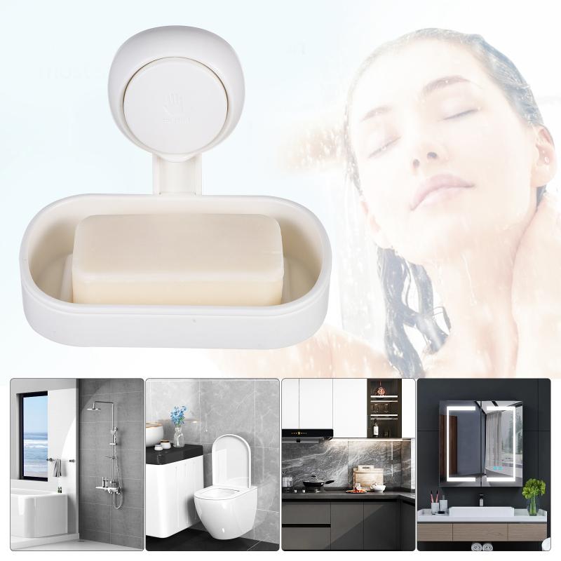 White Suction Cup Soap Dish Holder Draining Tray Wall Mount Storage Box Shower Soap Holder Portable Soap Dishes Household