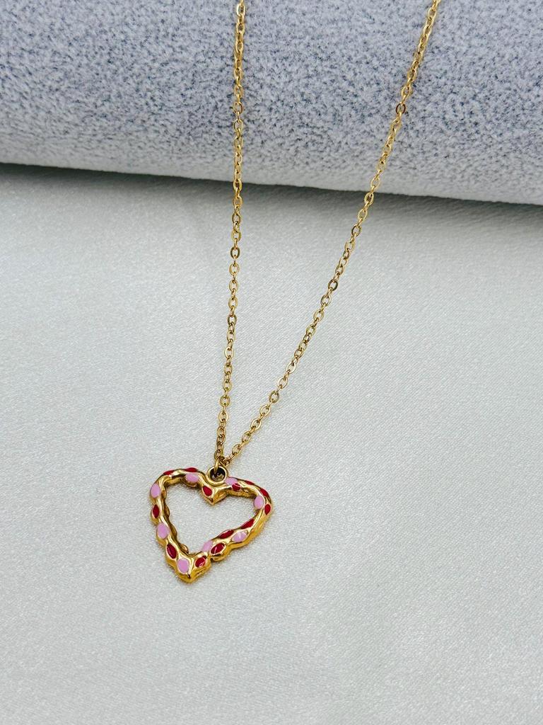 Stainless Steel Heart Pendant Necklace with Spotted Oil Drip - Fashionable Ins Style