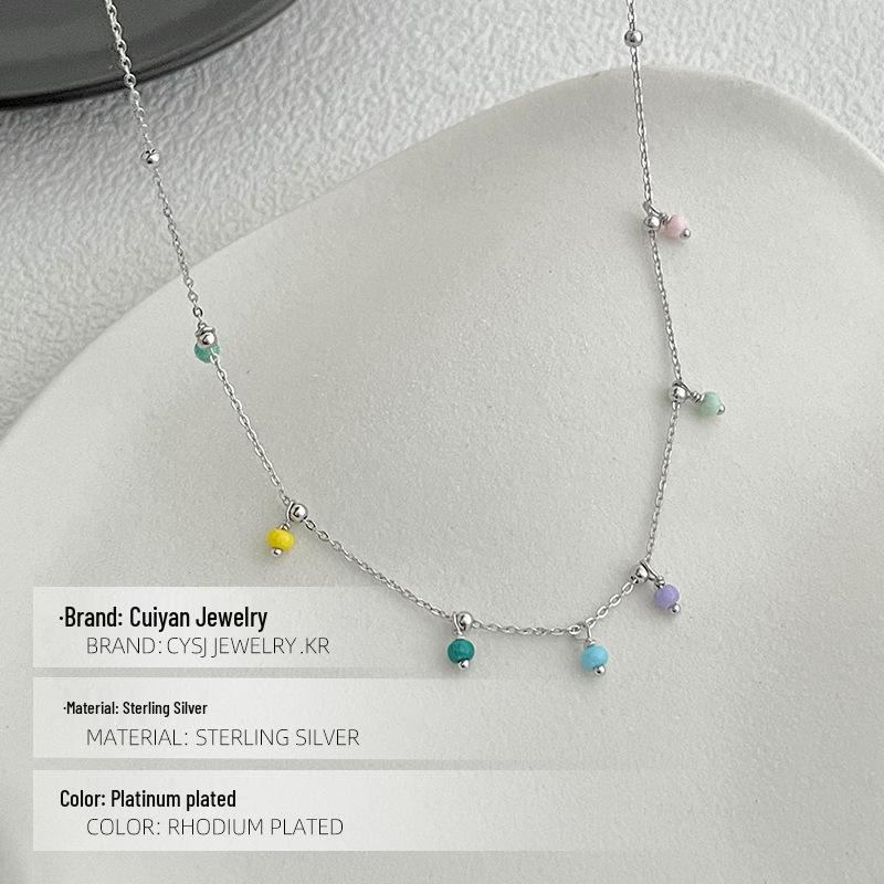 Cui Yan S925 Sterling Silver Rainbow Beaded Necklace - Korean Dongdaemun Style Choker for Women, New Summer Fashion.