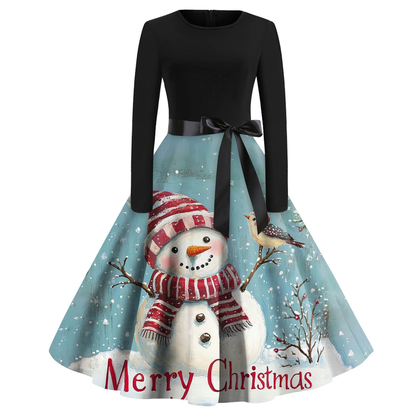 

Женские повседневные модные длинные платья с рождественским графическим принтом и длинными рукавами в винтажном стиле XXXL зелёный