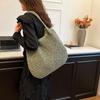 Women Straw Tote Handbag Large Capacity Vintage Shoulder Bag Solid Color Crochet Beach Handbag Ladies Summer Daily Bag